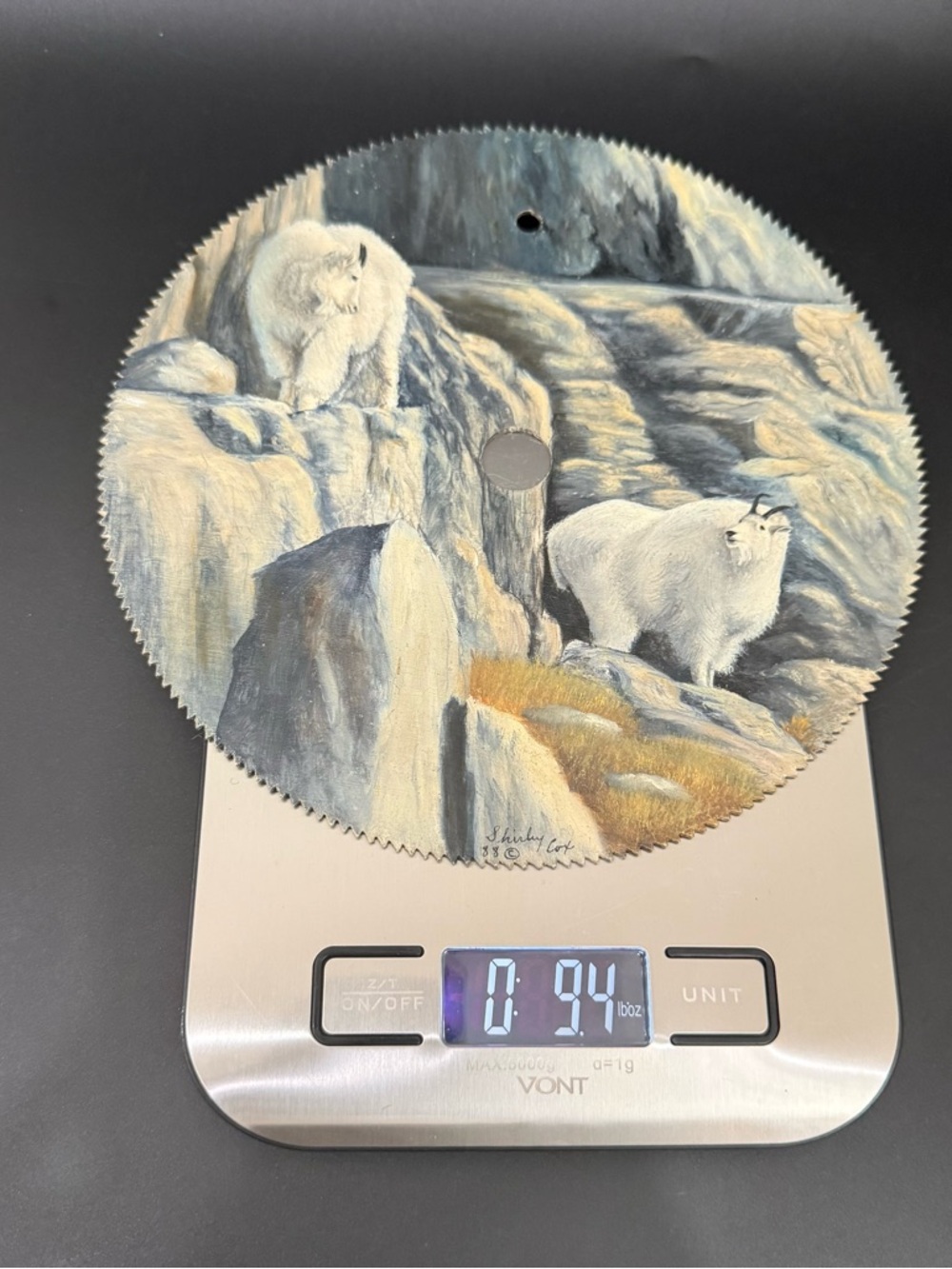 Vintage Hand Painted by Shirley Cox Mountain Goats Acrylic Painting on Saw Blade - Picture 7 of 11
